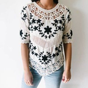 Boho Embroidered & Crochet Top